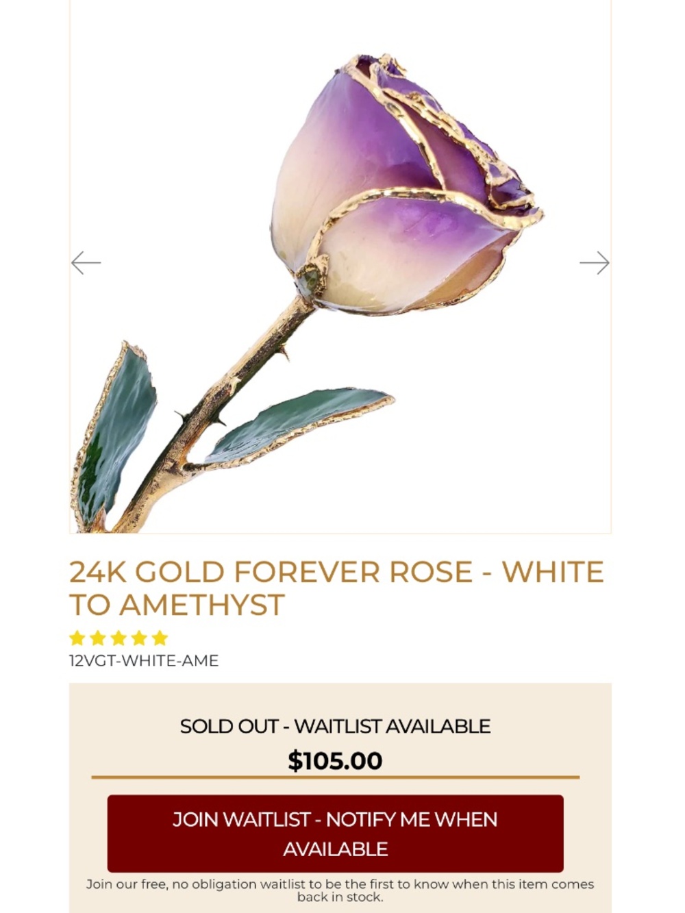 24K Gold Dipped White to Amethyst Rose💜 - Picture 6 of 11